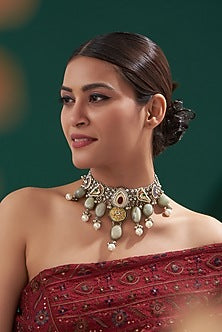 Oxidized Finish Multi-Colored Stone & Kundan Polki Necklace