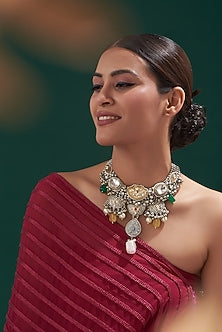 Oxidized Finish Multi-Colored Stone & Kundan Polki Necklace