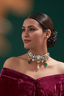 Oxidized Finish Multi-Colored Stone & Kundan Polki Choker Necklace