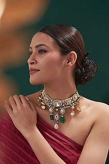 Oxidized Finish Multi-Colored Stone & Kundan Polki Choker Necklace