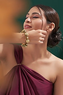 Gold Plated Green Kundan Polki Kada