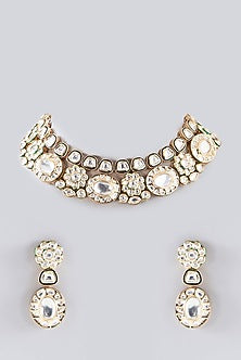 Gold Plated Kundan Polki & Pearl Necklace Set