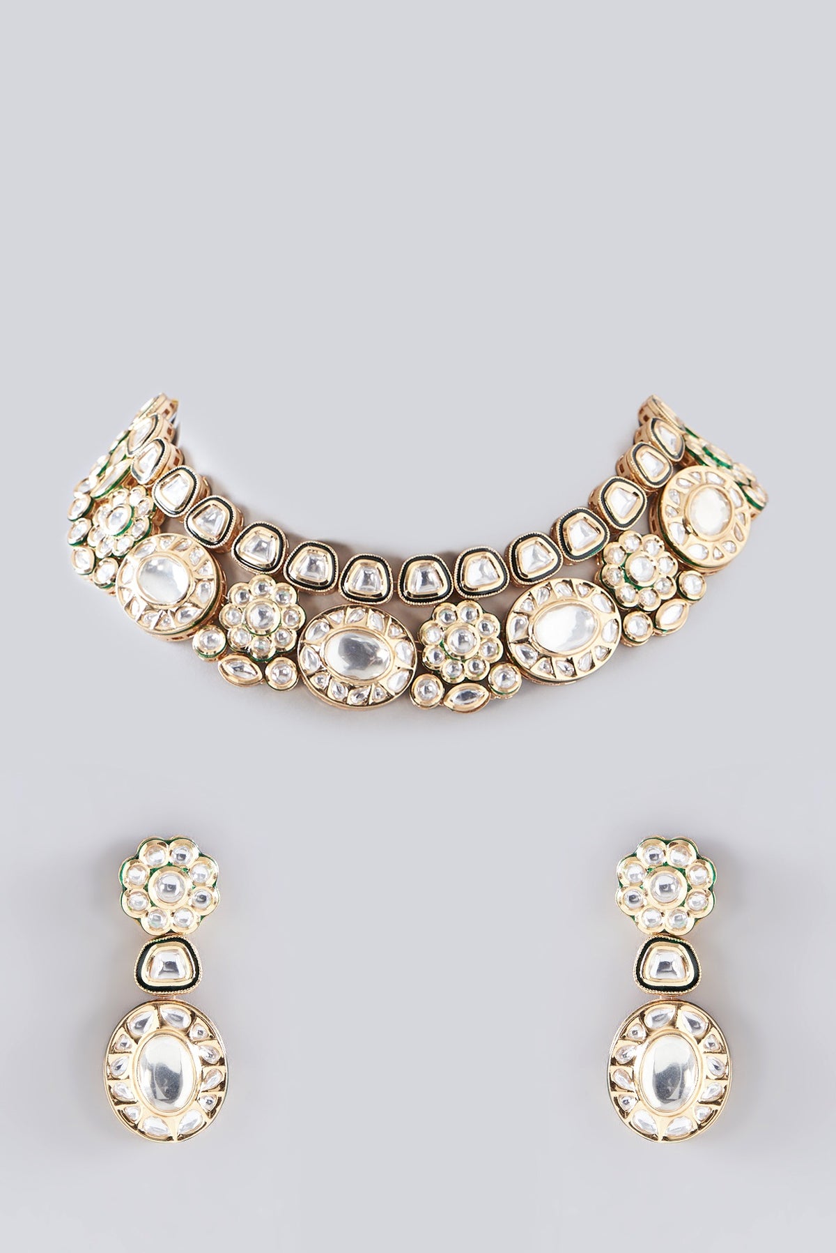 Gold Plated Kundan Polki & Pearl Necklace Set