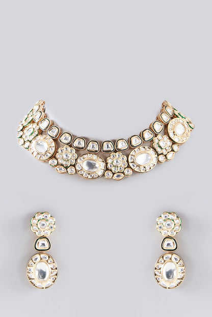 Gold Plated Kundan Polki & Pearl Necklace Set