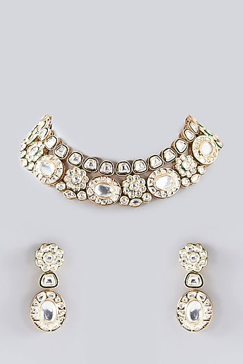 Gold Plated Kundan Polki & Pearl Necklace Set