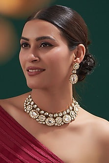 Gold Plated Kundan Polki & Pearl Necklace Set