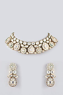Gold Plated Kundan Polki & Pearl Necklace Set