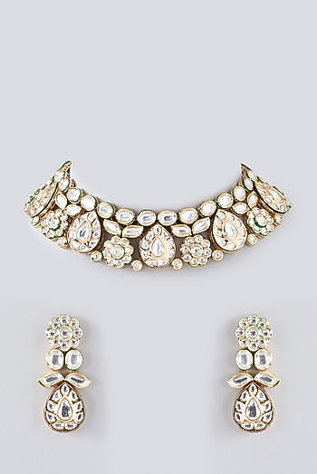 Gold Plated Kundan Polki & Pearl Necklace Set