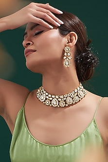 Gold Plated Kundan Polki & Pearl Necklace Set