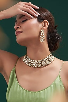 Gold Plated Kundan Polki & Pearl Necklace Set