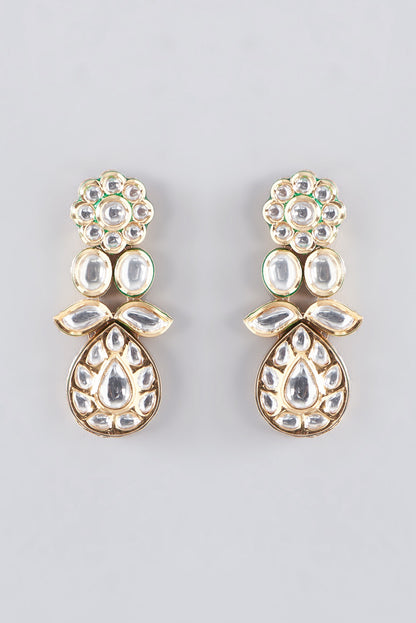 Gold Plated Kundan Polki & Pearl Necklace Set