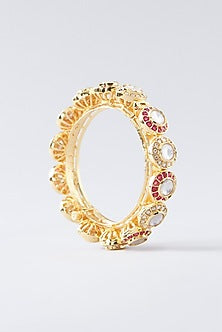 Gold Plated Kundan Polki & Ruby Stone Kada