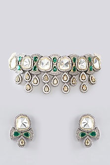 Gold Plated Kundan Polki & Pearl String Necklace Set