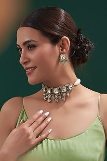 Gold Plated Kundan Polki & Pearl String Necklace Set