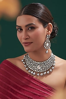 Black Rhodium Finish Kundan Polki & Pearl Necklace Set