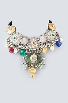 Oxidised Finish Kundan Polki & Natural Stone Necklace