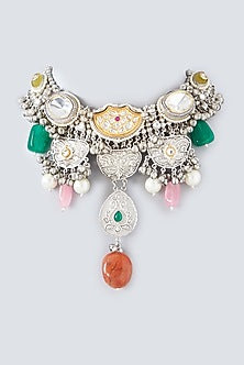 Oxidised Finish Kundan Polki & Natural Stone Necklace