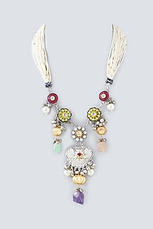 Oxidised Finish Kundan Polki & Natural Stone Long Necklace