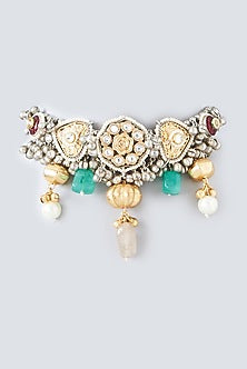 Oxidised Finish Kundan Polki & Natural Stone Choker Necklace