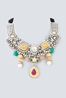 Oxidised Finish Kundan Polki & Natural Stone Choker Necklace
