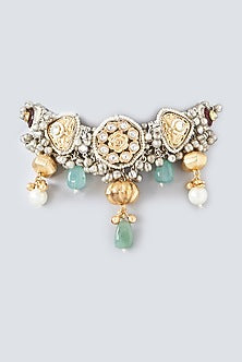 Oxidised Finish Kundan Polki & Natural Stone Choker Necklace