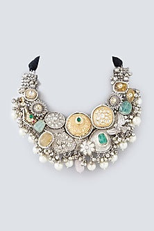 Oxidised Finish Kundan Polki & Natural Stone Necklace