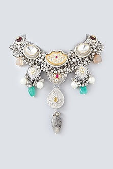 Oxidised Finish Kundan Polki & Natural Stone Necklace