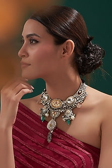Oxidised Finish Kundan Polki & Natural Stone Necklace