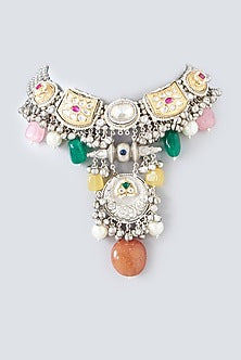 Oxidised Finish Kundan Polki & Natural Stone Necklace