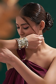 Oxidised Finish Red Kundan Polki Cuff Bangle