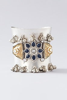 Oxidised Finish Red Kundan Polki Cuff Bangle