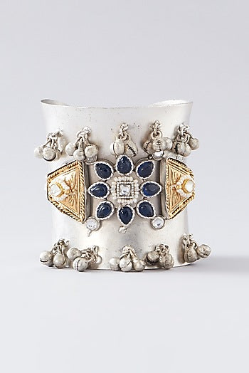 Oxidised Finish Red Kundan Polki Cuff Bangle