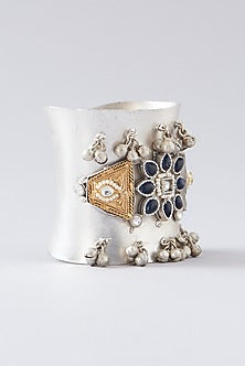 Oxidised Finish Red Kundan Polki Cuff Bangle