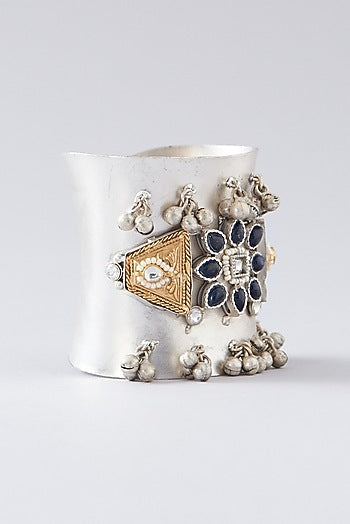 Oxidised Finish Red Kundan Polki Cuff Bangle
