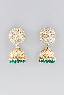 Gold Plated Kundan Polki & Emerald Pearl Drop Necklace Set