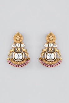 Gold Plated Kundan Polki Dangler Earrings