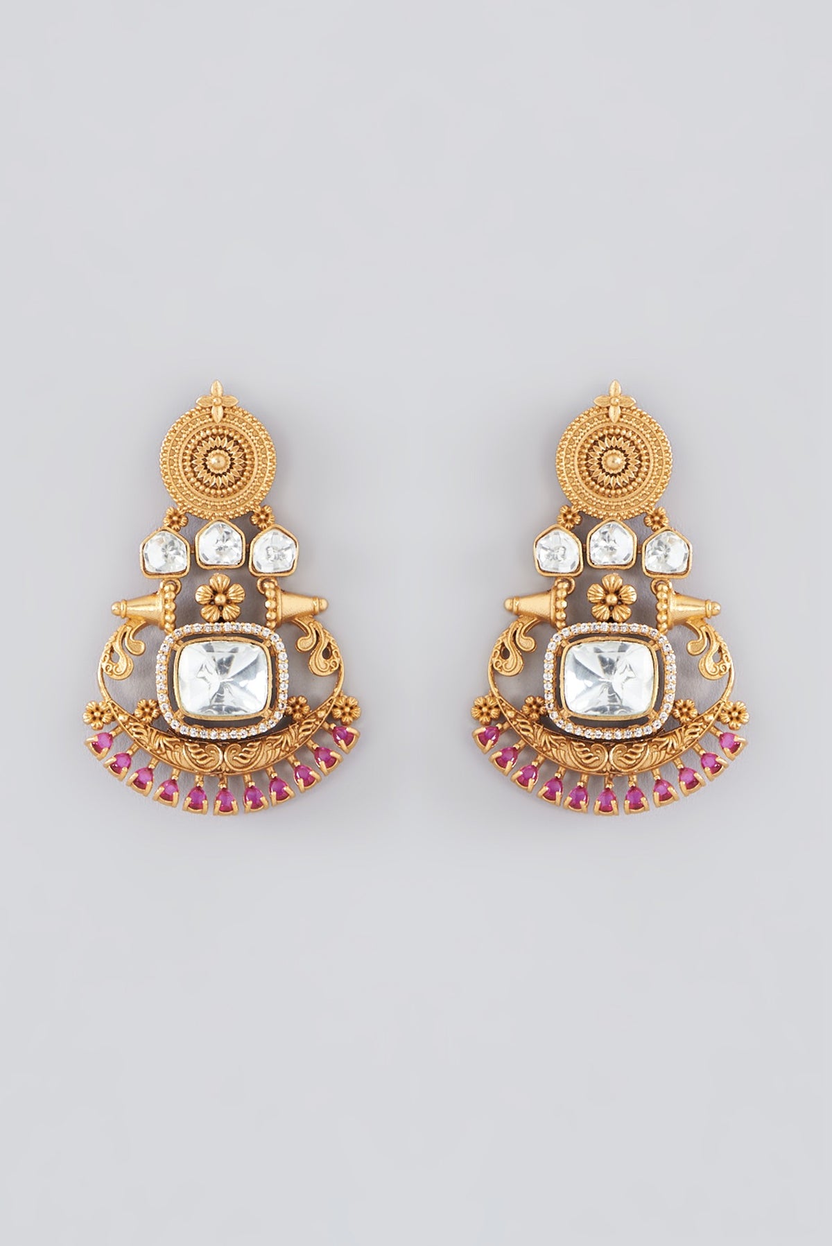 Gold Plated Kundan Polki Dangler Earrings