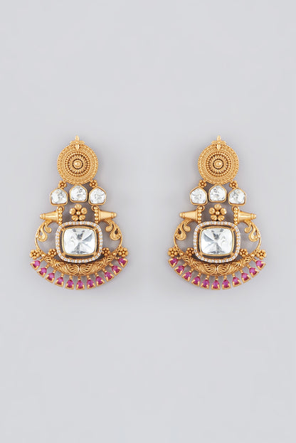 Gold Plated Kundan Polki Dangler Earrings