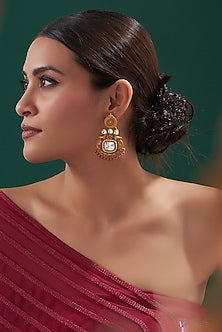 Gold Plated Kundan Polki Dangler Earrings