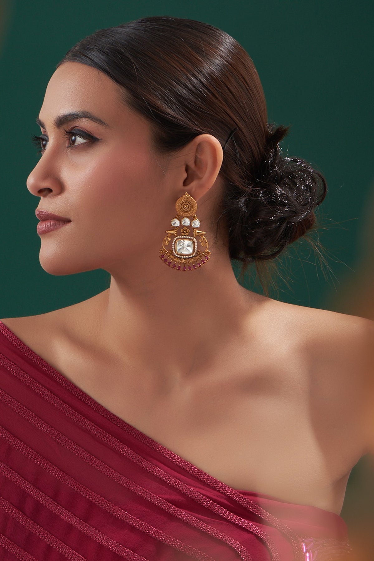 Gold Plated Kundan Polki Dangler Earrings