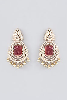Gold Plated Kundan Polki & Red Stone Dangler Earrings