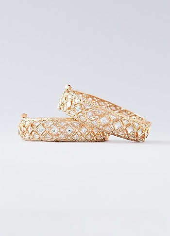 Gold Plated Kundan Polki Kadas (Set of 2)