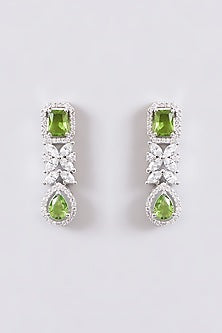 White Finish Diamond & Light Green Stone Necklace Set