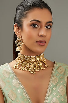 Gold Finish Kundan Polki & Stone Necklace Set