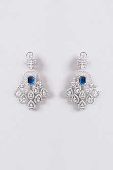 White Finish Faux Diamond & Blue Stone Necklace Set