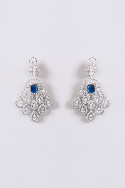 White Finish Faux Diamond & Blue Stone Necklace Set