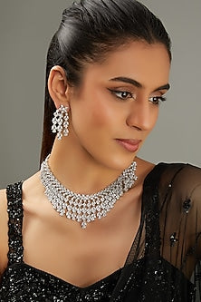 White Finish Faux Diamond Necklace Set