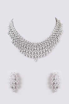 White Finish Faux Diamond Necklace Set