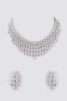 White Finish Faux Diamond Necklace Set