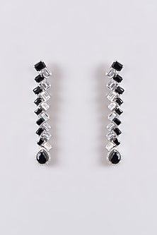 White Finish Faux Diamond & Black Stone Dangler Earrings